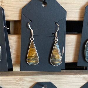Sterling Silver Gold and Brown Teardrop Stone Earrings